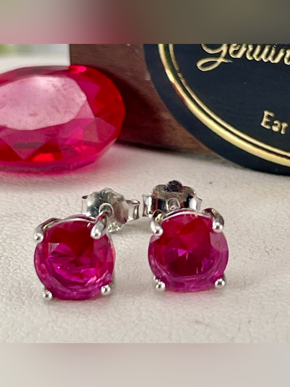 2ct Genuine Ruby Earrings studs Solid silver 925 Round Brilliant cut